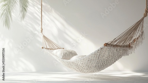 Relaxing Hammock in Bright Space with Soft Cushions and Shadow Play