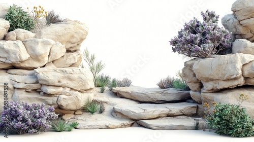 Realistic Nature Camp Trail with Rocky Outcrops and Greenery