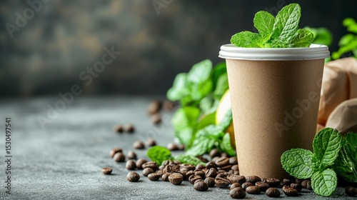 Realistic Mint Lemonade in Cup Surrounded by Fresh Ingredients