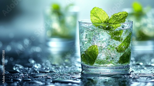Refreshing Mint Lemonade in a Glass with Ice and Mint Leaves