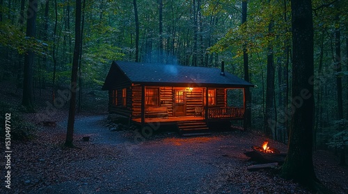 Cozy Cabin in a Serene Forest Setting During Summer