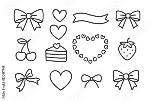 Drawings of hearts, bows, and treats create a festive and playful design suitable for celebrations