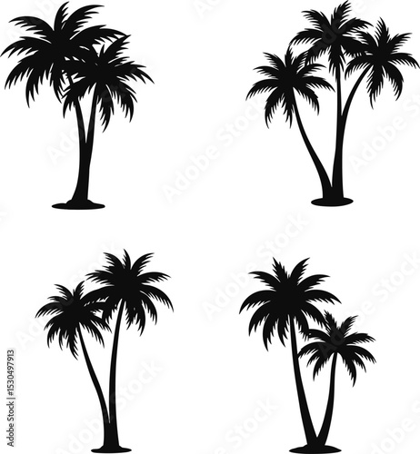 Elegant Palm Tree Silhouettes Set for Minimalist Tropical Designs