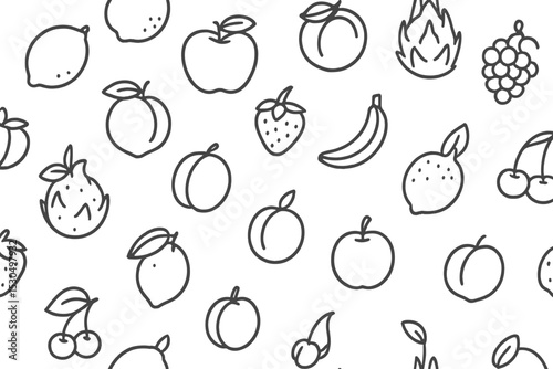 Fruits illustrated in a playful pattern featuring various types on a light background