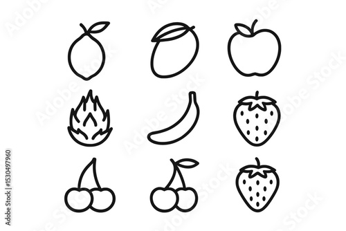 Various fruit sketches displayed on a plain background showcasing different types and shapes