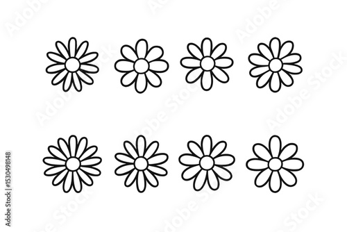 Pattern of hand-drawn daisies arranged in a horizontal line suitable for a variety of creative projects or designs