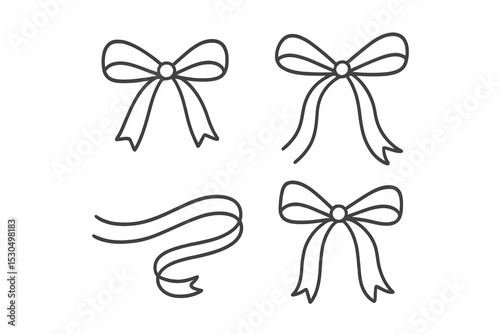 Different styles of simple ribbon bows illustrated clearly for crafting and design purposes