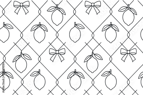 Decorative pattern featuring lemons and bows in a classic repetitive design suitable for various craft projects