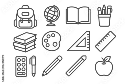 School supplies for students laying on a desk with learning tools at the start of a new academic year
