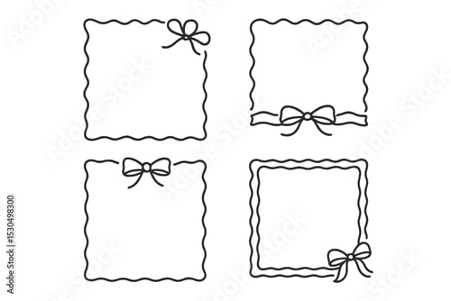 Decorative hand-drawn frames with bows for art and design projects