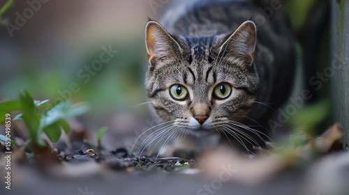 Wallpaper Mural A close up photograph featuring a watchful brown tabby cat Torontodigital.ca