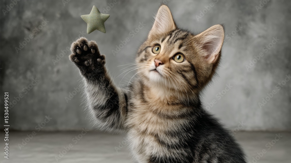 custom made wallpaper toronto digitalA Playful Kitten on Its Hind Legs Reaches for a Floating Star in a Delightful Moment of Fun and Joy