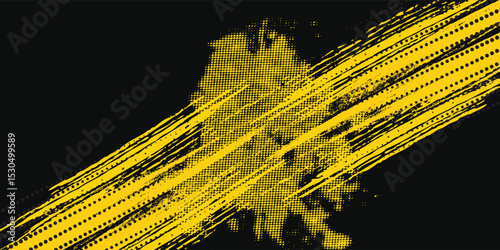 Yellow and black backdrop with dot halftone pattern element. Abstract brush grunge background. retro comic concept for your graphic design, banner or poster.