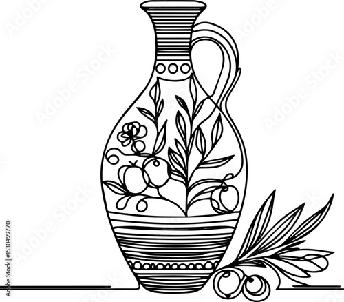 Decorative ceramic vase with floral design and olive branches  