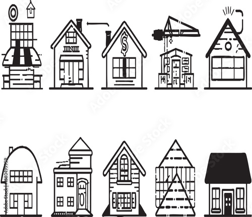 Diverse House and Building Outline Icons