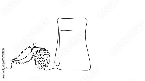 Abstract card with the text Beer. A mug of beer and hops, Self drawing animation one continuous line draw, logo