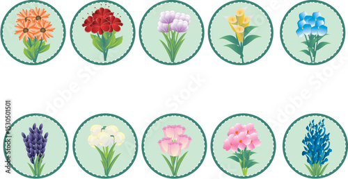 set of spring flowers