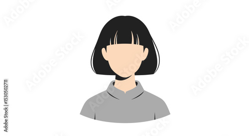 Faceless woman with black bob haircut and gray collared shirt