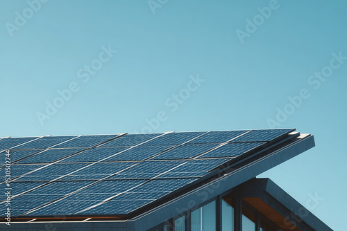 Solar panel gleam atop house roof, embracing sustainability