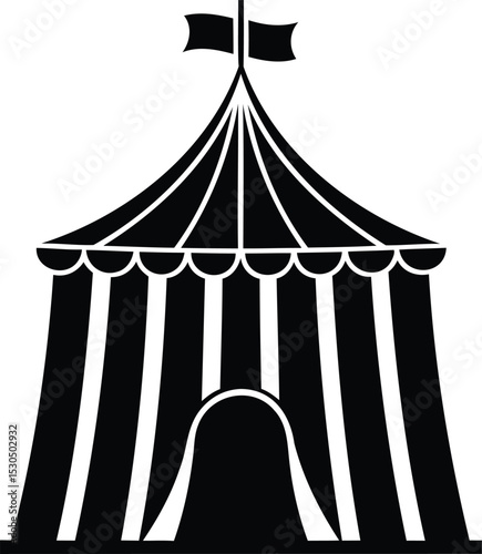 Circus tent with two flags silhouette vector illustration, perfect for fairground posters, entertainment flyers, carnival logos, or amusement park themes