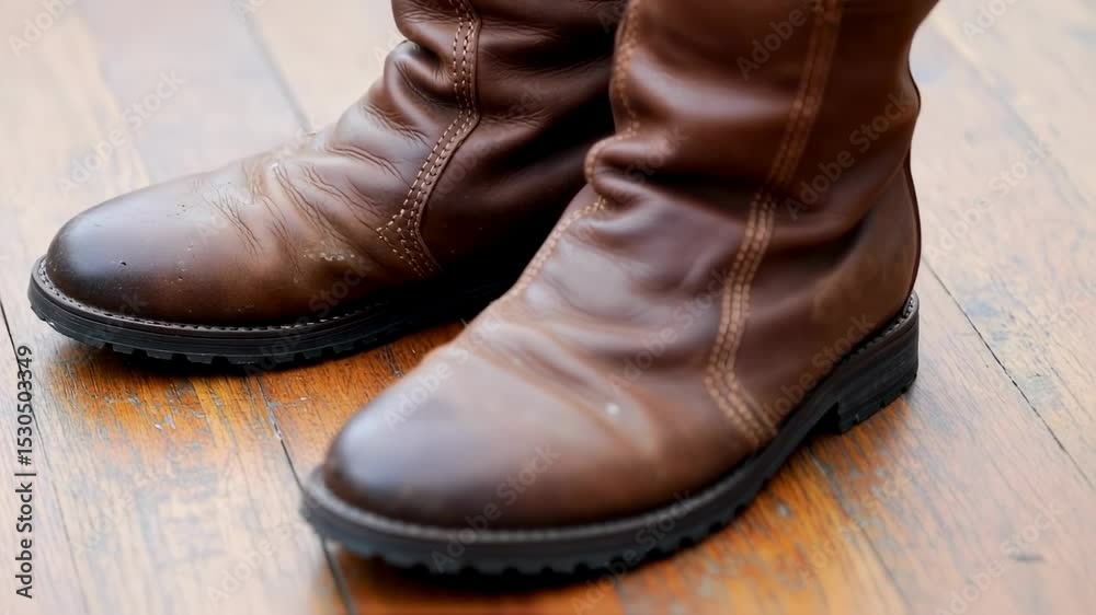 Leather Ankle Boots on Wooden Floor showcasing craftsmanship and casual lifestyle fashion