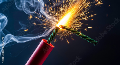 Dynamite firecracker fuse burning sparks smoke explosion danger risk flammable explosive ignition