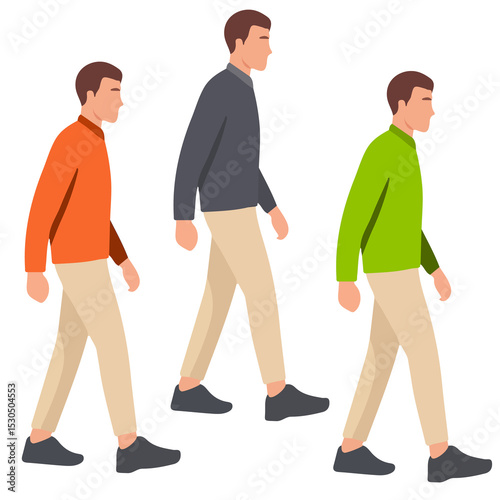 Vista laterale di un uomo che cammina E CORRE in avanti. - illustrazioni