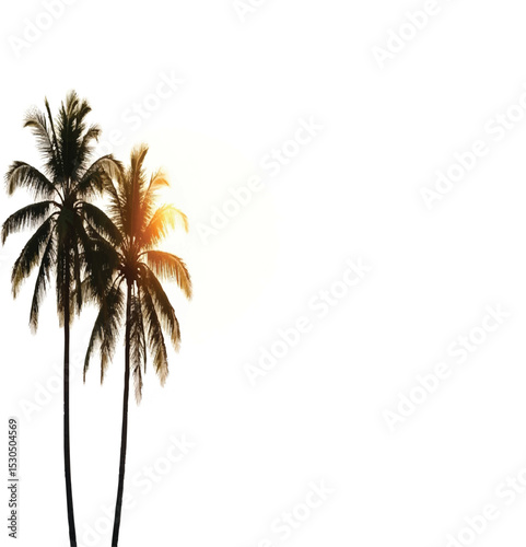 Tropical palm trees set silhouettes with white background.




