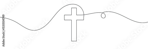 Christian cross. Continuous line drawing. Christianity religion concept. Vector Illustration . EPS 10 . 