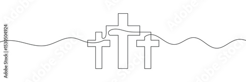 Christian cross. Continuous line drawing. Christianity religion concept. Vector Illustration . EPS 10 . 