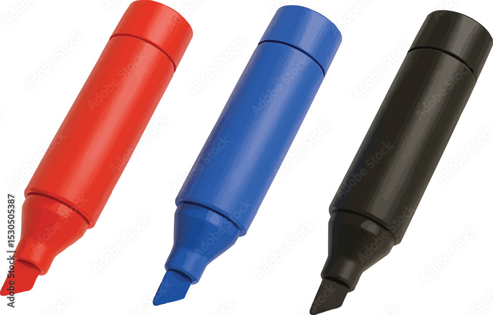 3d three colors marker pen on white 