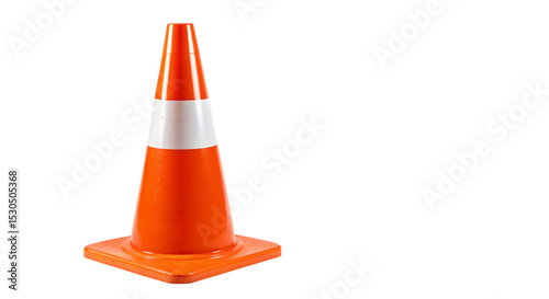Isolated traffic cone orange and white for road safety and construction site hazard warning on black background