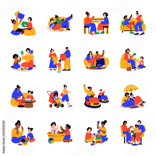 Pack of Parenthood Flat Style Illustrations 

