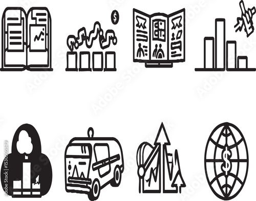  Global Business and Financial Analytics Line Icons