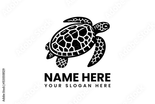 Stylized black vector logo of a sea turtle with decorative shell patterns symbolizing marine wildlife preservation
