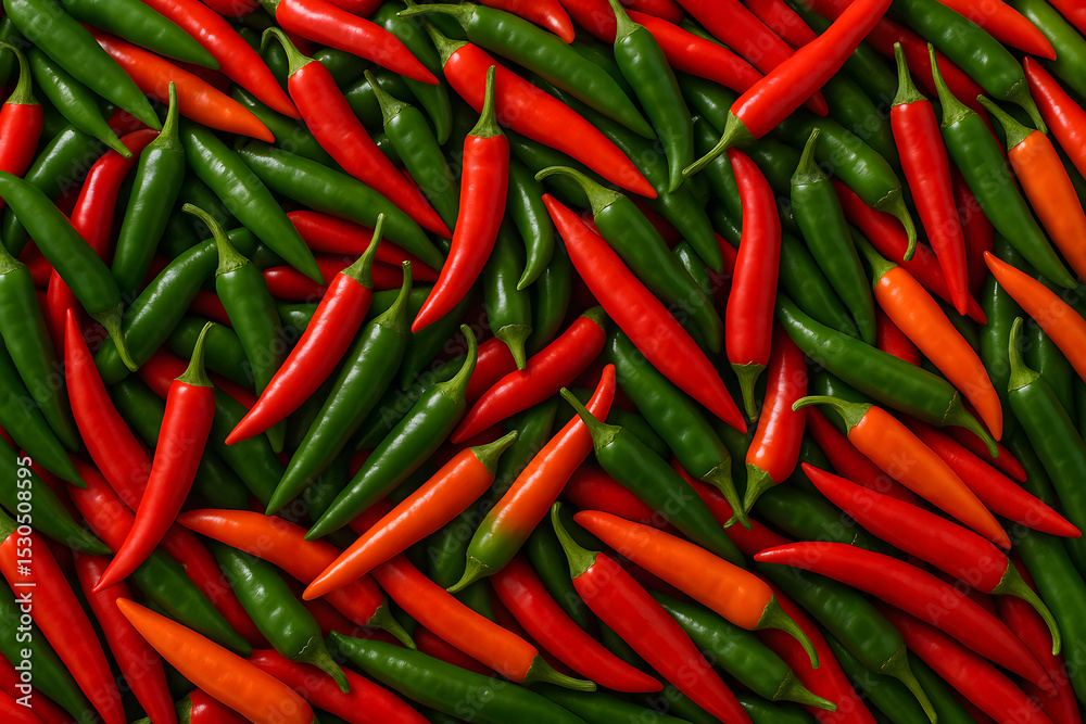 Vibrant Pile of Red, Green, and Orange Chili Peppers with Fresh and Spicy Flavors for Culinary Dishes and Cooking Vibrant Pile of Red, Green, and Orange Chili Peppers with Fresh and Spicy Flavors for Culinary Dishes and Cooking