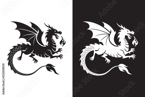 Dragon Silhouette Black and White