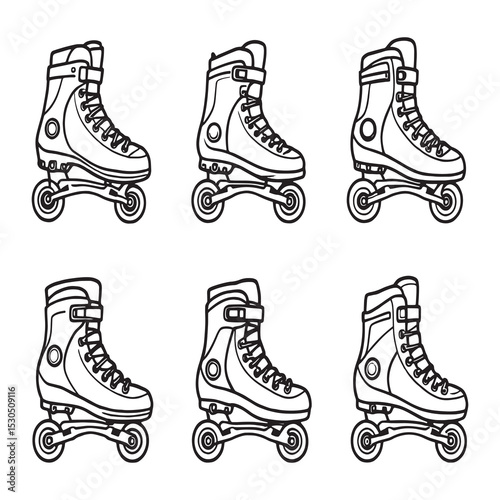 black and white inline skates vector line illustration