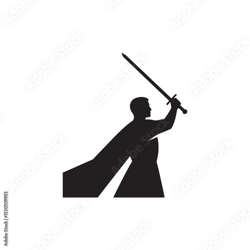 Warrior with Upraised Sword Silhouette