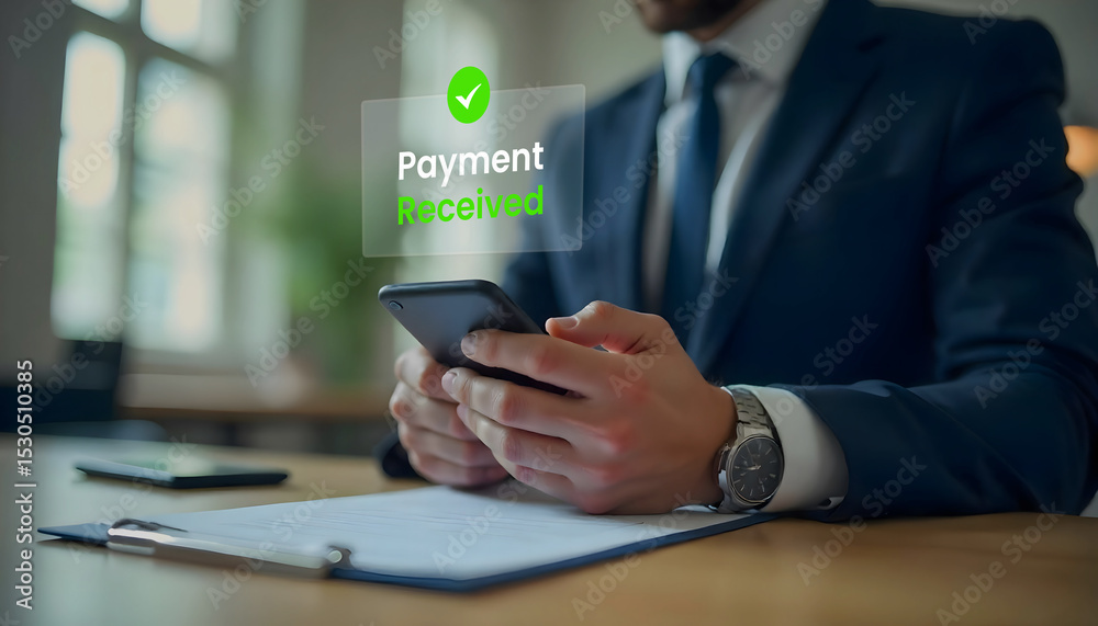 Obraz premium Payment Successful Message on Mobile Screen Held by Businessman