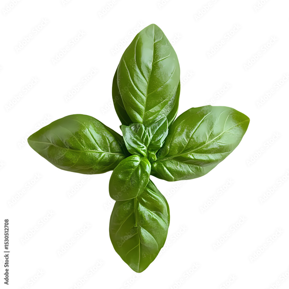Fototapeta premium Fresh Basil Leaves Vibrant Green Herb CloseUp isolated on transparent background