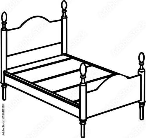 Minimalist Wooden Bed Frame Outline Drawings