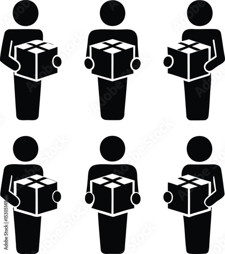 Group of people holding gift boxes silhouette vector, perfect for celebration icons, gifting concepts, holiday graphics, or surprise party illustrations