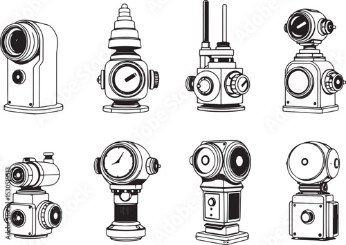 Mechanism set, retro, vintage, steampunk, cyberpunk, decorative elements. Ideal design for social media, cover, banner, flyer, music, ads.