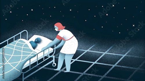 Nurse caring for patient at night in hospital