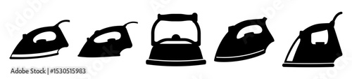 Silhouette Illustrations of Vintage and Modern Electric Irons Representing Laundry Appliance History