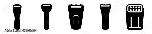Different Types of Electric Shavers and Trimmers in Black Silhouette Vector