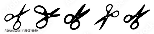 Various Black Scissors Silhouettes Arranged in a Row on a White Background