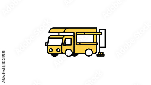 Vehicles, Open food trucks, simple line drawing illustration
