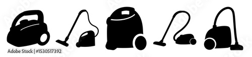 Different shapes and sizes of vacuum cleaners icons for cleaning carpets
